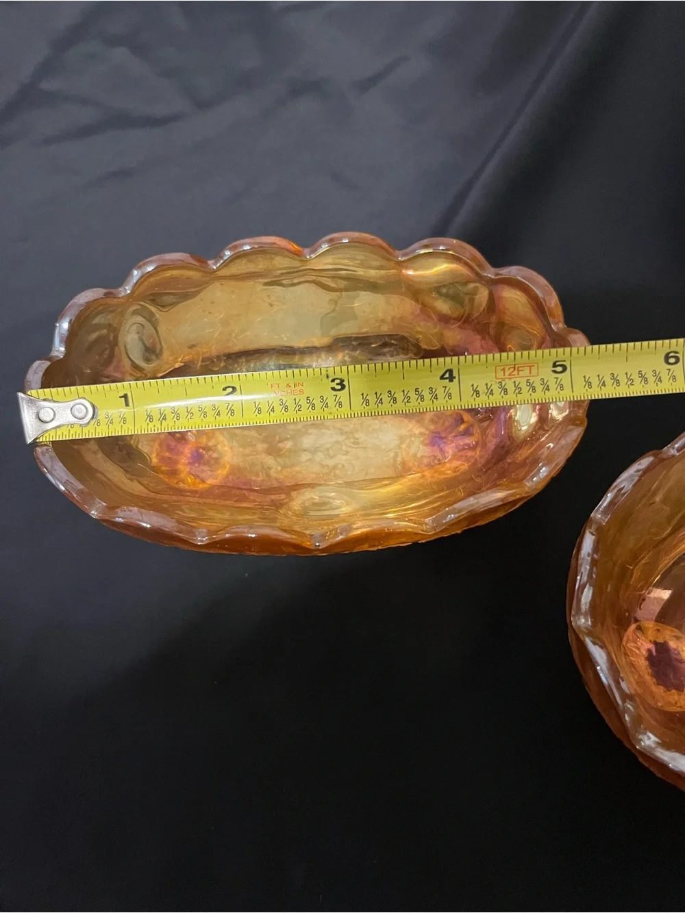 Amber Iridescent Glass Serving Bowls - Set of 2